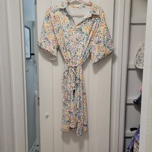 Anthropology white silk button up dress